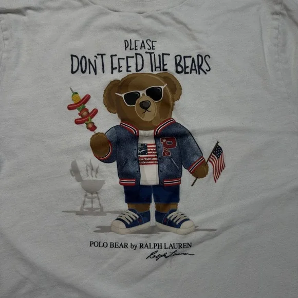 Polo Ralph Lauren Shirt Youth XL White Polo Bear Graphic Don't Feed The Bears - Picture 2 of 6